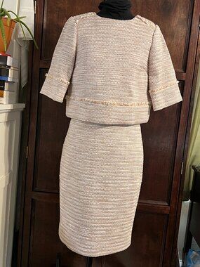 J CREW COLLECTION METALLIC TWEED SET IVORY BLUSH PINK